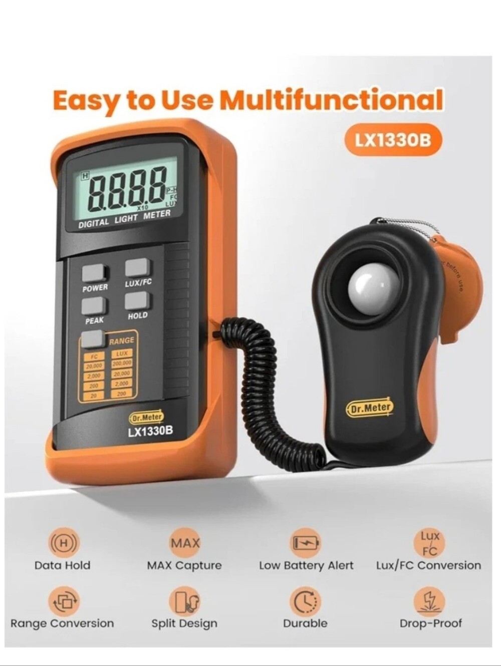 Digital Lux Meter LX1330B Digital Illuminance Light Meter 0-200,000 Lux Meter